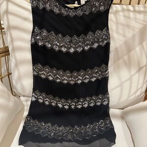 Alice + Olivia Black Mini Dress with Silver Accents Sample